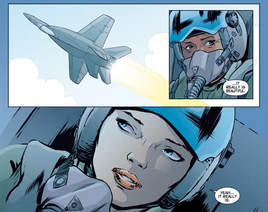 Captain Marvel as an Air Force pilot.