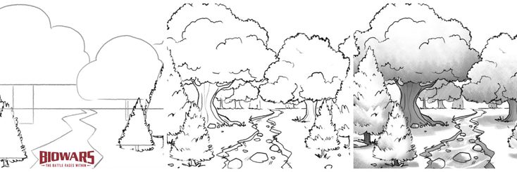 Steps to drawing a forest.