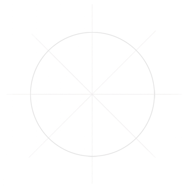 A circle divided into eight equal parts with straight horizontal, vertical and diagonal lines.