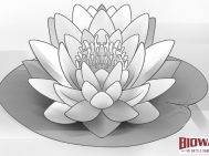 Finished lotus flower drawing with a Biowars logo next to it.