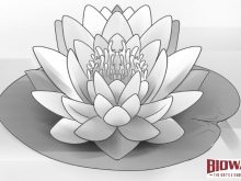 Finished lotus flower drawing with a Biowars logo next to it.