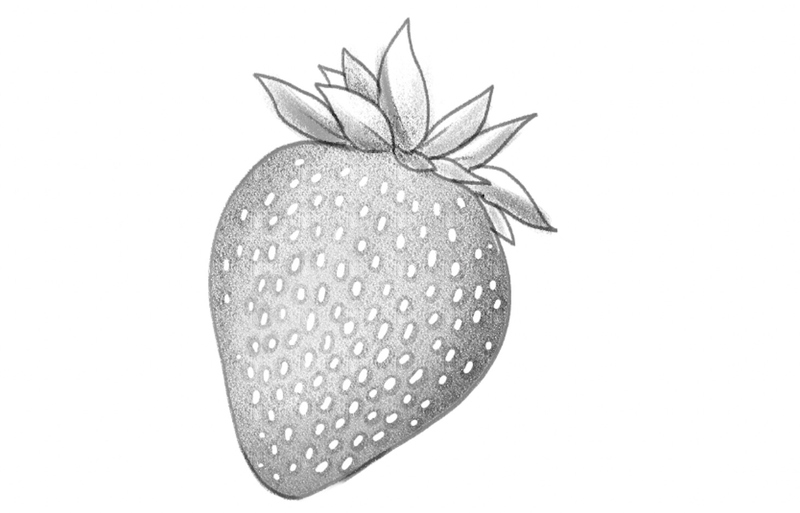 a strawberry shaded in light grey 