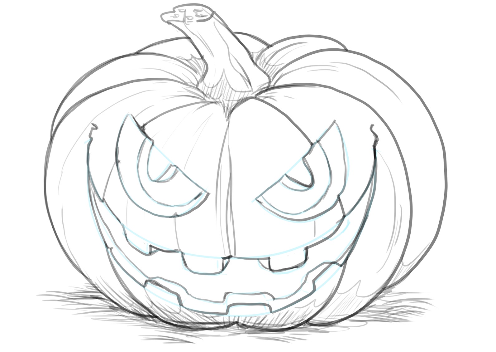 Finished basic sketch of the Halloween pumpkin.