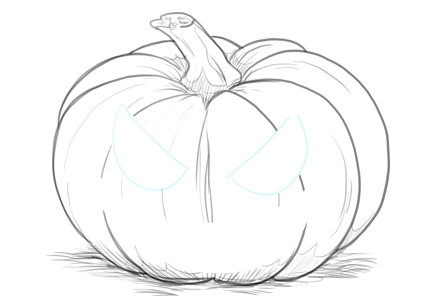 The eyes added to the pumpkin sketch.