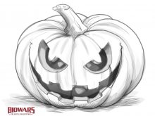 A drawing of a pumpkin with the Biowars logo displayed next to it.