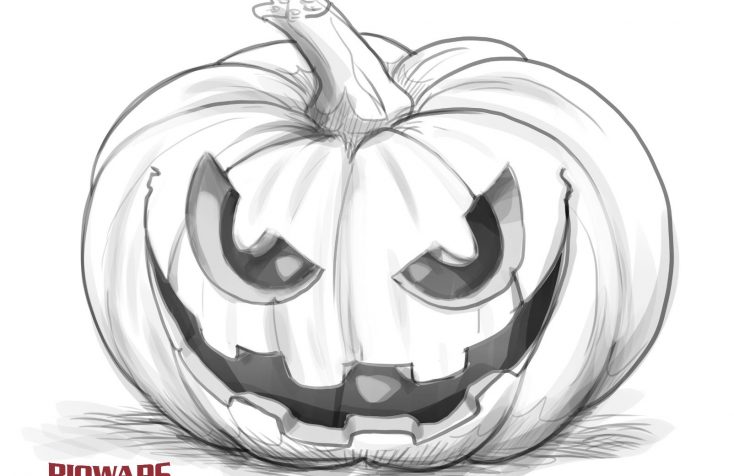 A drawing of a pumpkin with the Biowars logo displayed next to it.