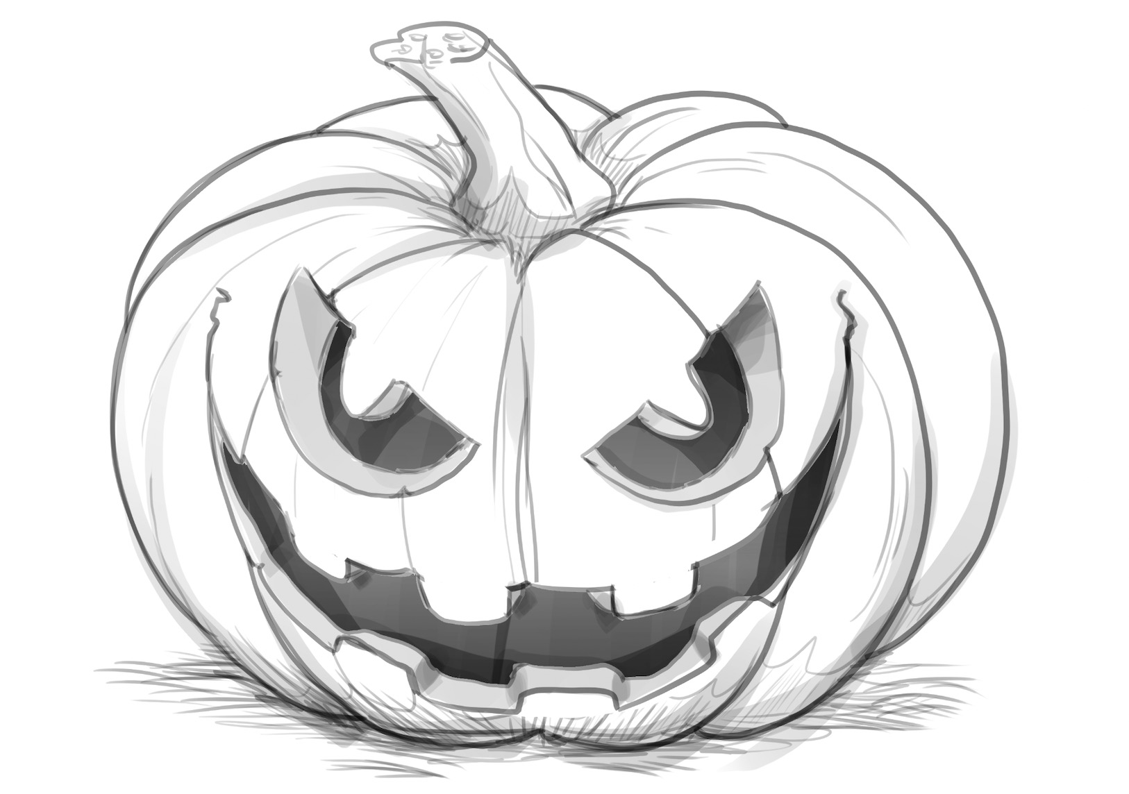 Shaded parts of the pumpkin drawing.