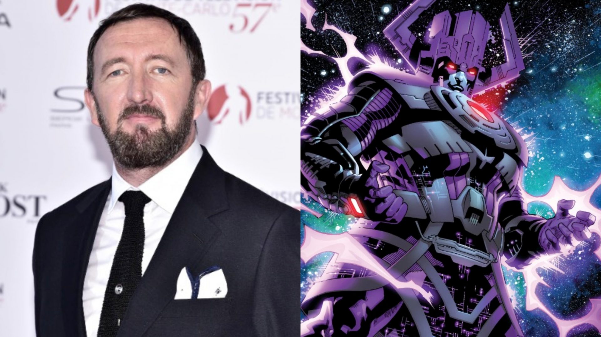 A photo of Ralph Ineson and Galactus. 